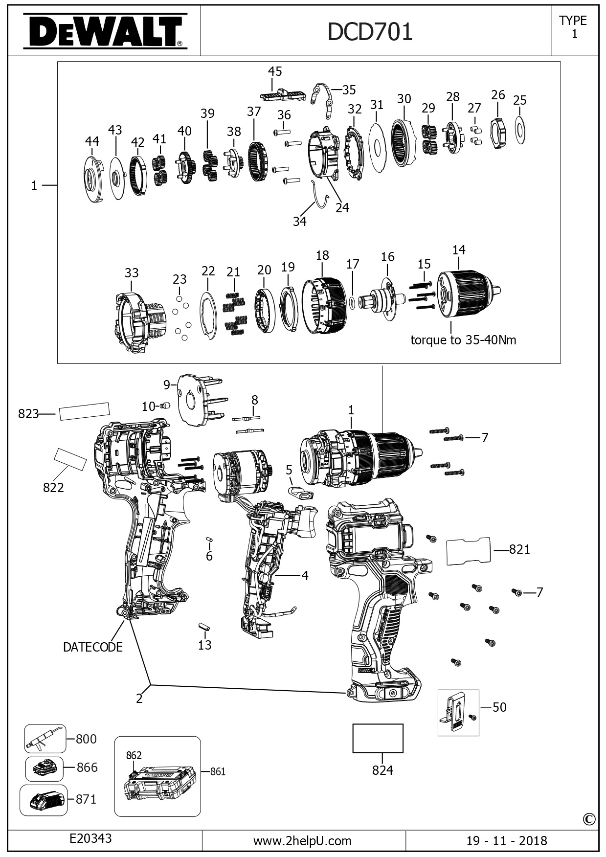 DEWALT CORDLESS DRILL (Type 1)